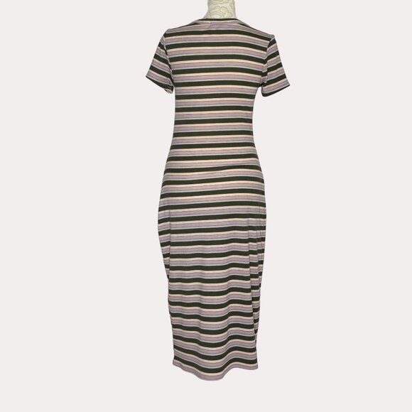 Live To Be Spoiled Rib Knit Midi Dress Side Slit Striped S - Picture 4 of 7